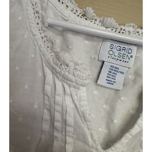 Sigred Olsen Cotton Night Gown White Size 1X Crochet Edge Trim - Picture 4 of 5